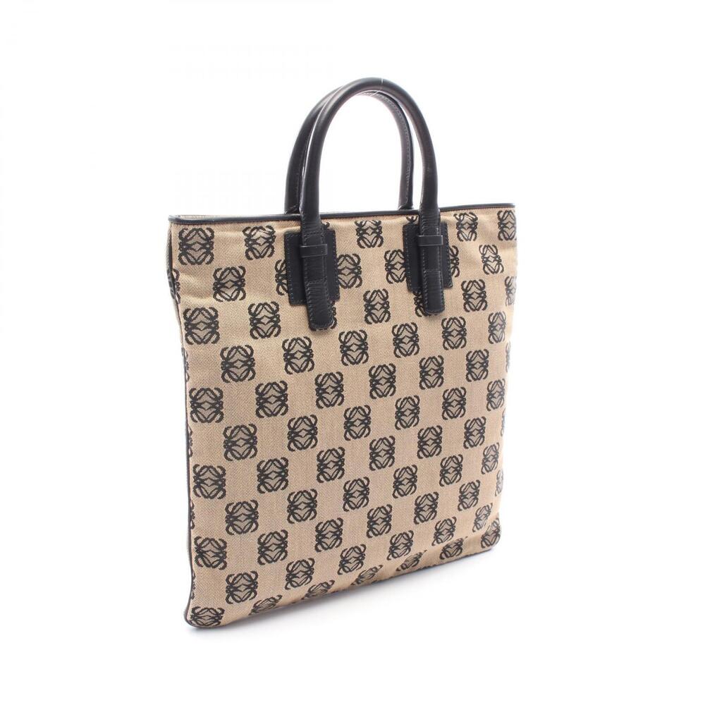 Loewe Canvas Anagram Black Tote Leather Beige Bag Black Tan